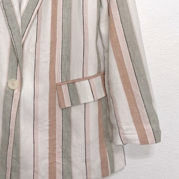 ZARA Striped Lapel Collar Oversized One Button Jacket Blazer Size Medium - Picture 6 of 12